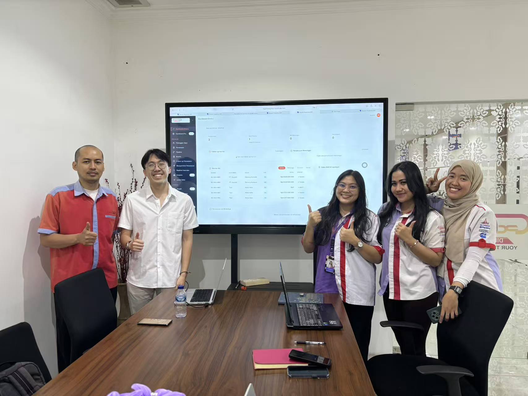 MJCX and Powerline teams at the handover session, in front of the new operations dashboard